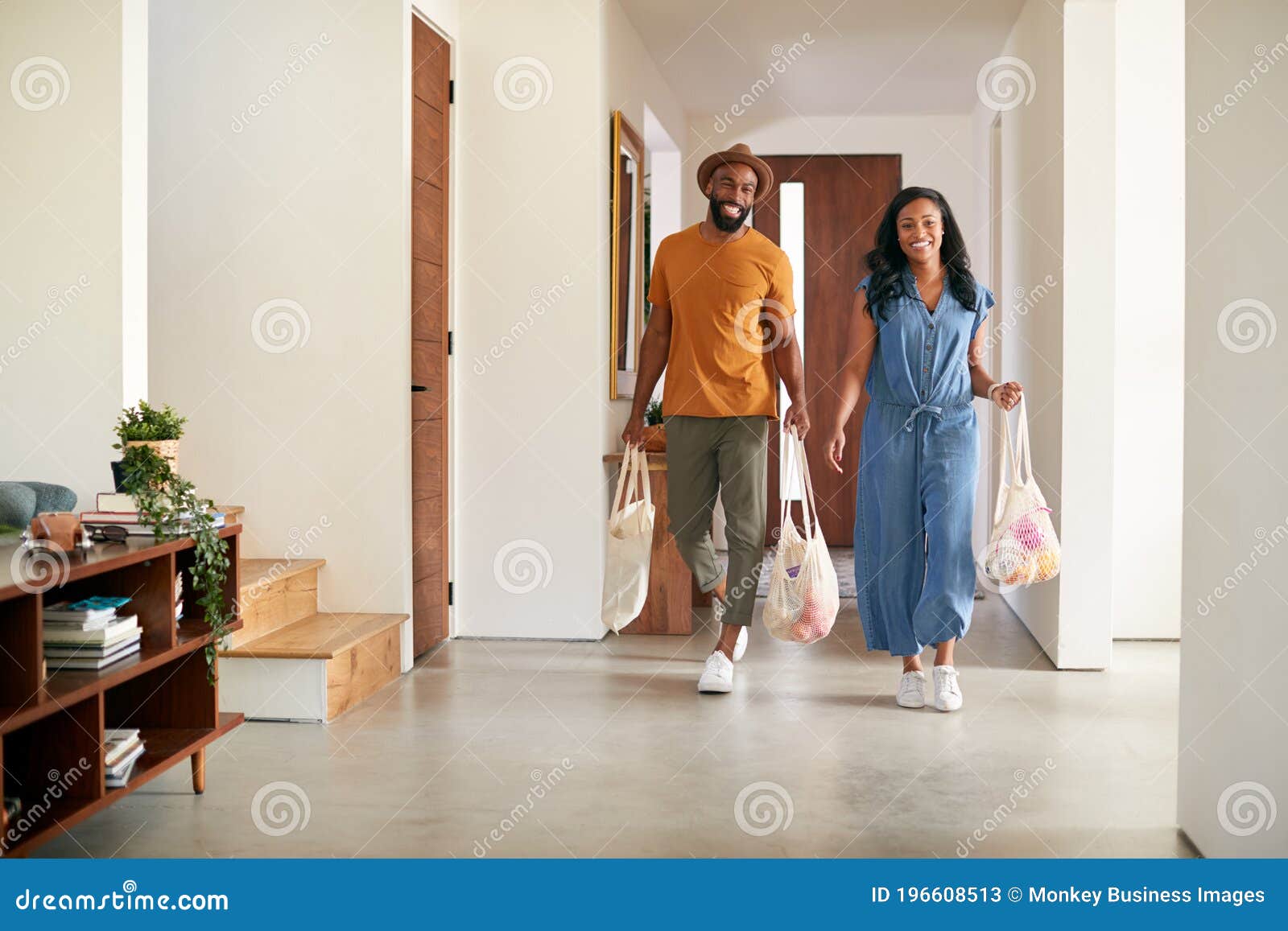 Couple Carrying Reusable Cotton Shopping Bags Retuning Home Stock Image ...