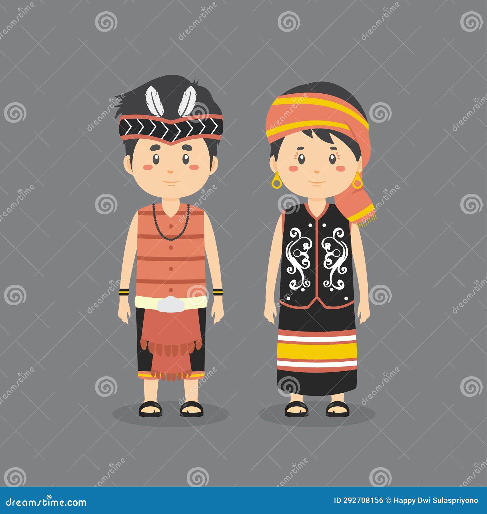 Couple Character Wearing West Kalimantan Traditional Dress Stock ...