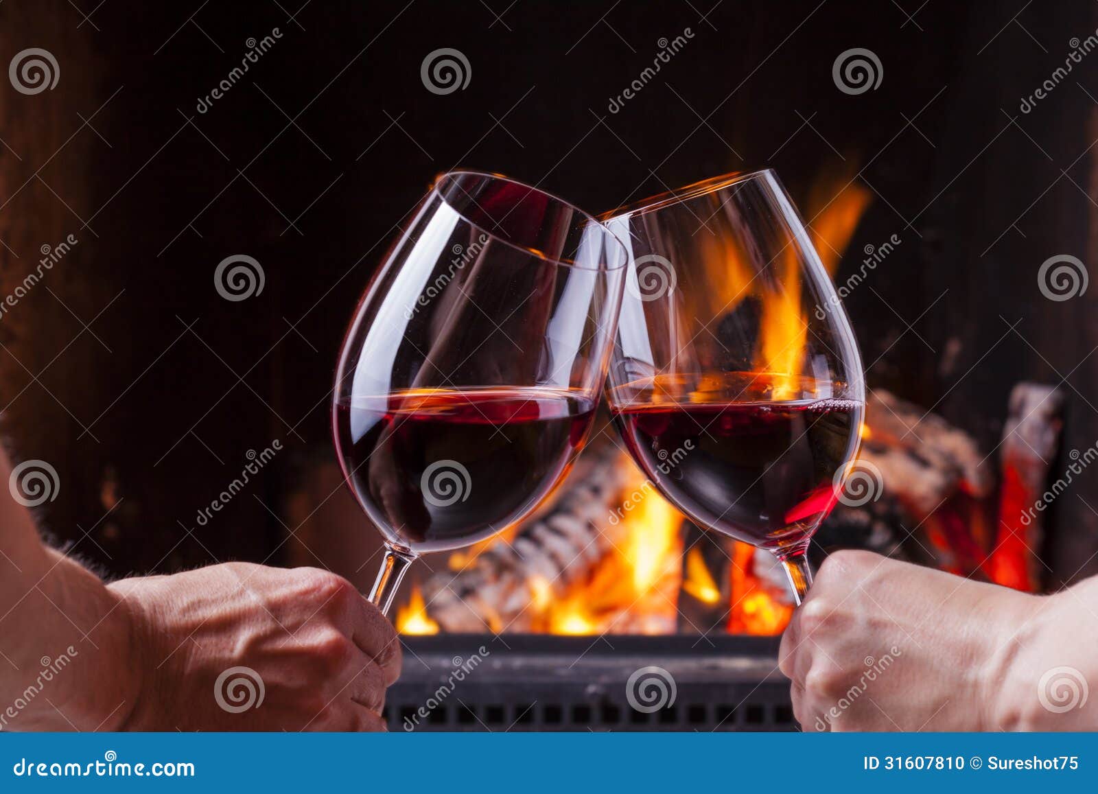 Couple Cheering With Red Wine Stock Photo - Image of romantic, relax ...