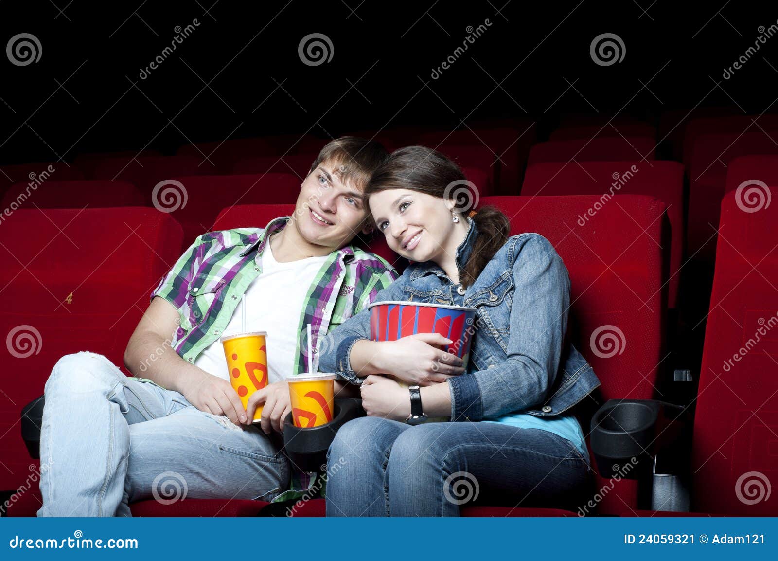Couple in cinema stock image. Image of caucasian, comfortable 24059321