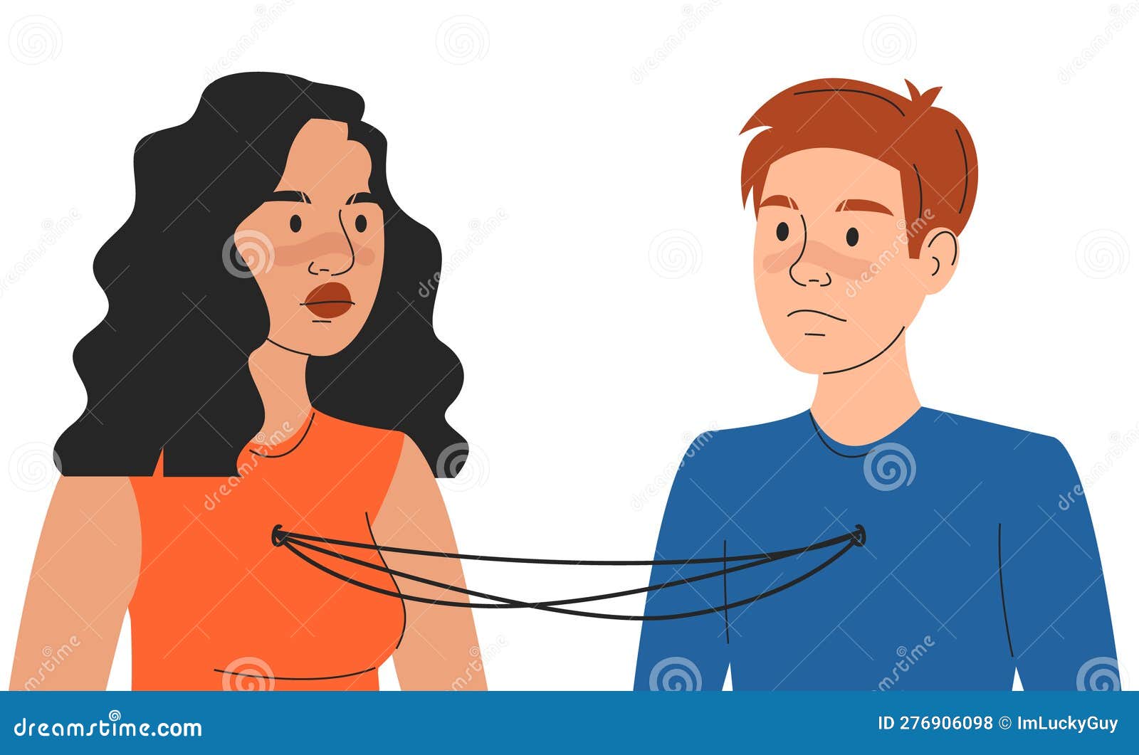couple connected with thread out of the chest