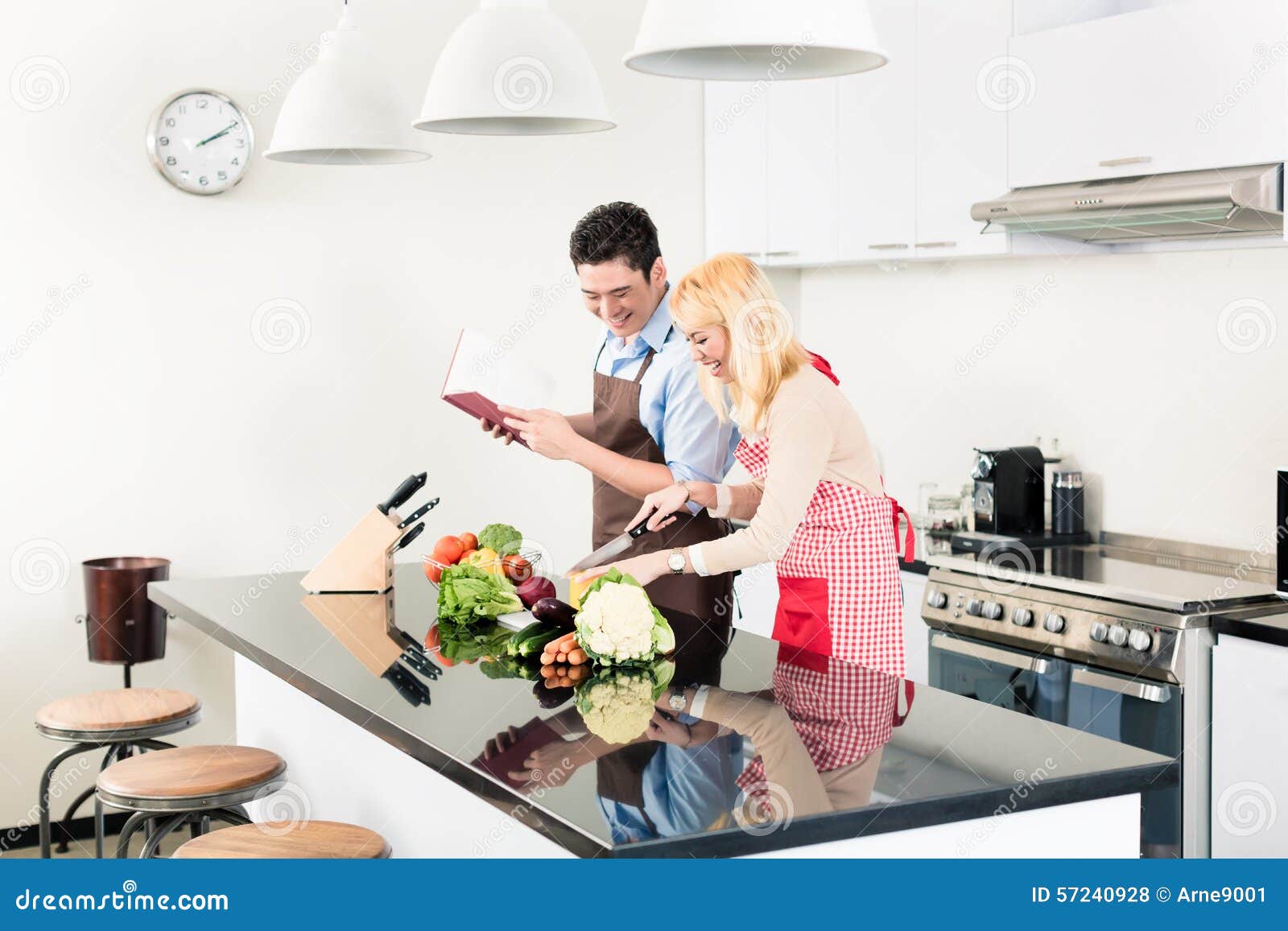 Couple Cooking in Stylish and Modern Kitchen Stock Photo Image of