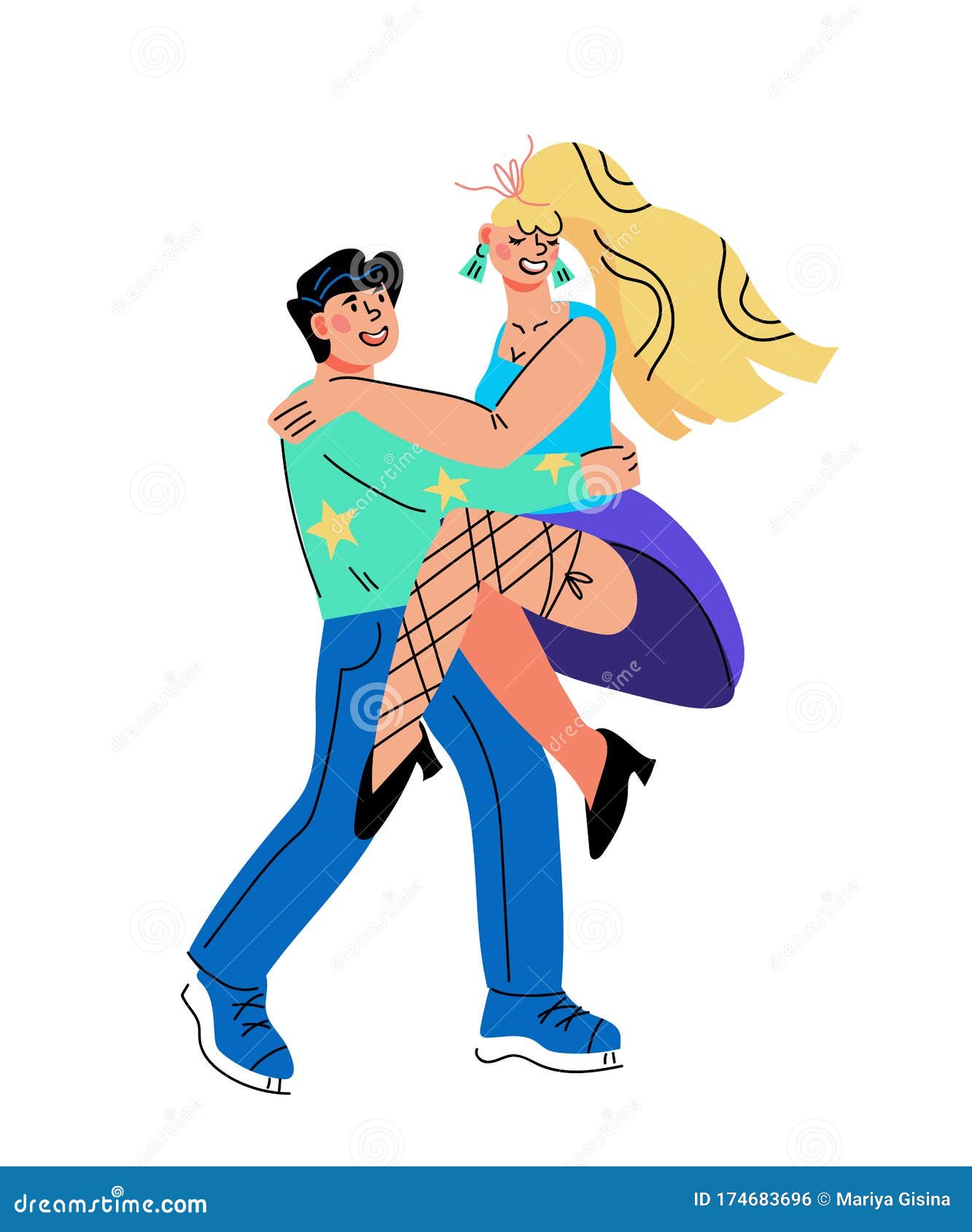 Couple of Dancers Dancing, Flat Cartoon Vector Stock Illustration ...