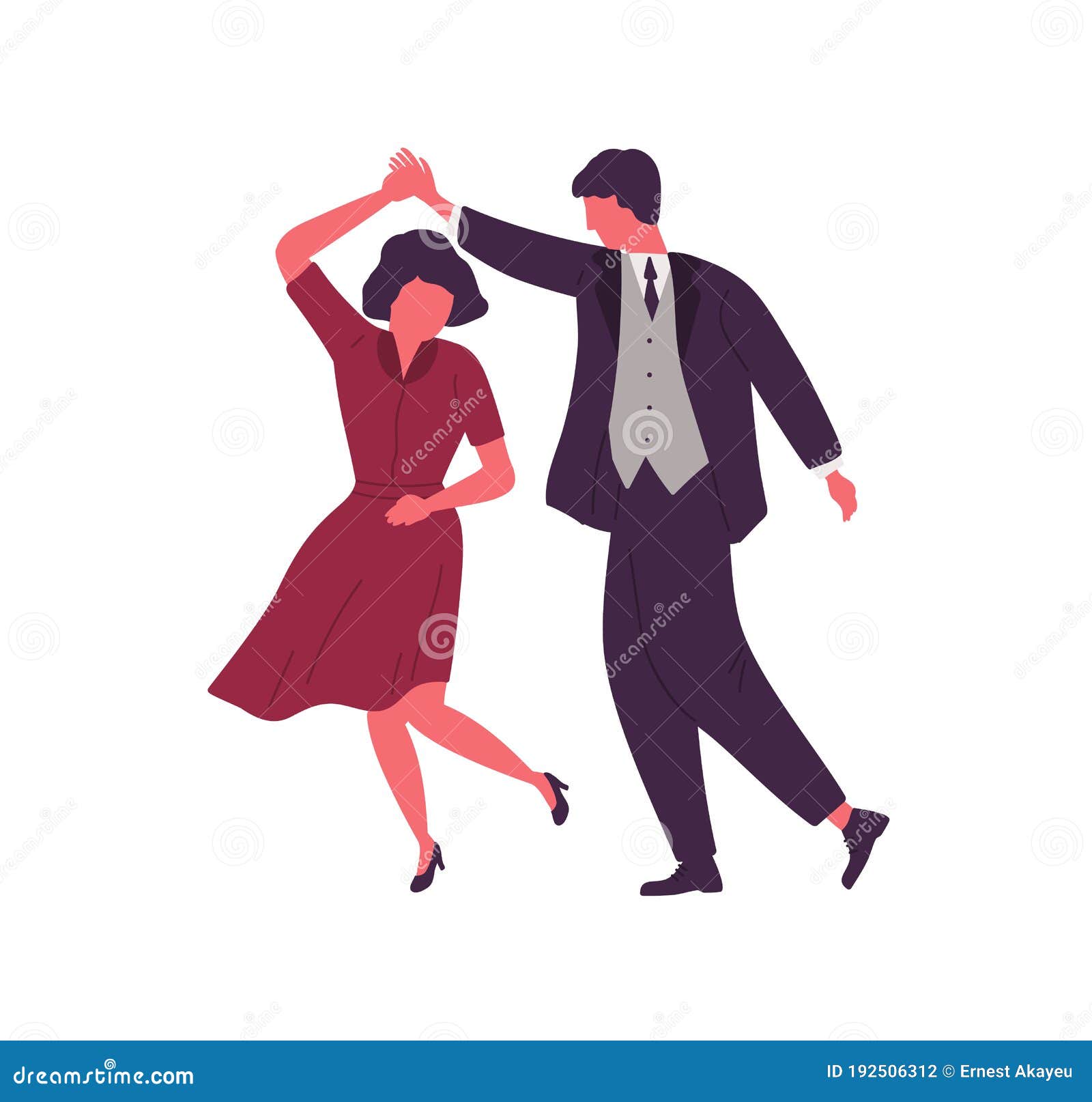 Couple Dancing Together Holding Hands Vector Flat Illustration Man And Woman Dancers Performing