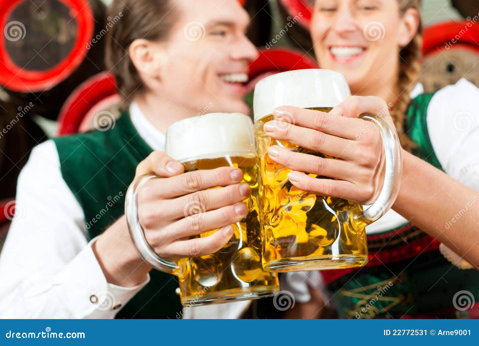 Couple Drinking Beer in Brewery Stock Image Image of barrels, dirndl