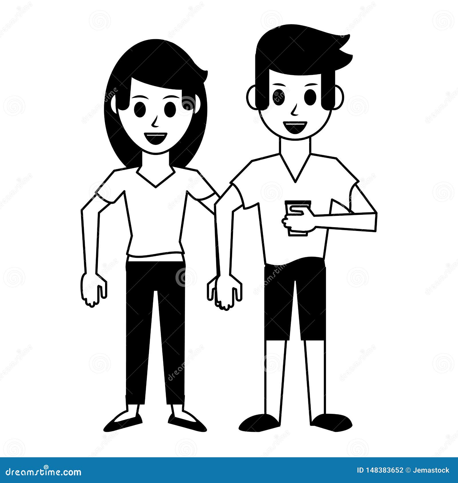 Couple Drinking Coffee Cartoon in Black and White Stock Vector -  Illustration of character, couple: 148383652