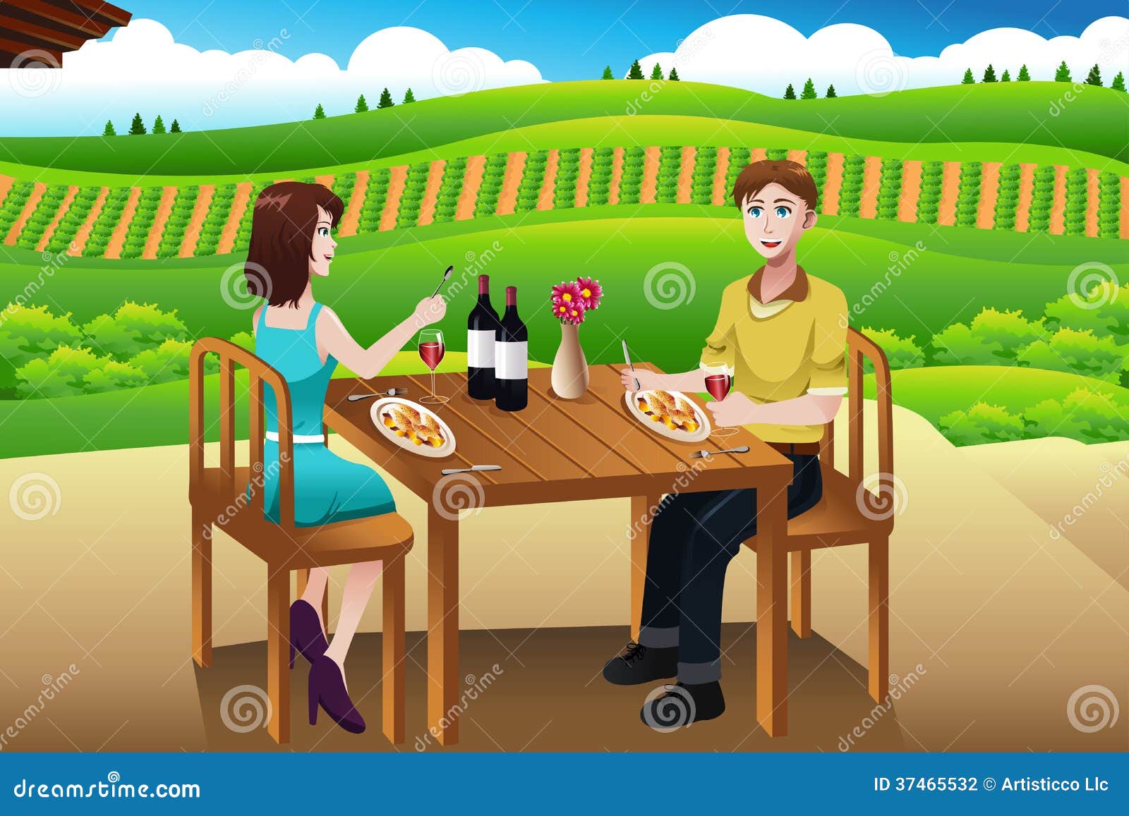 Couple Eating Lunch Picnic At A Winery Stock Vector - Illustration of