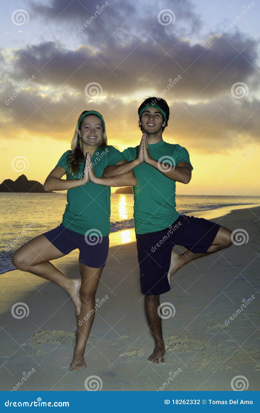 Couple Exercising on Beach at Sunrise Stock Photo Image of hawaiian