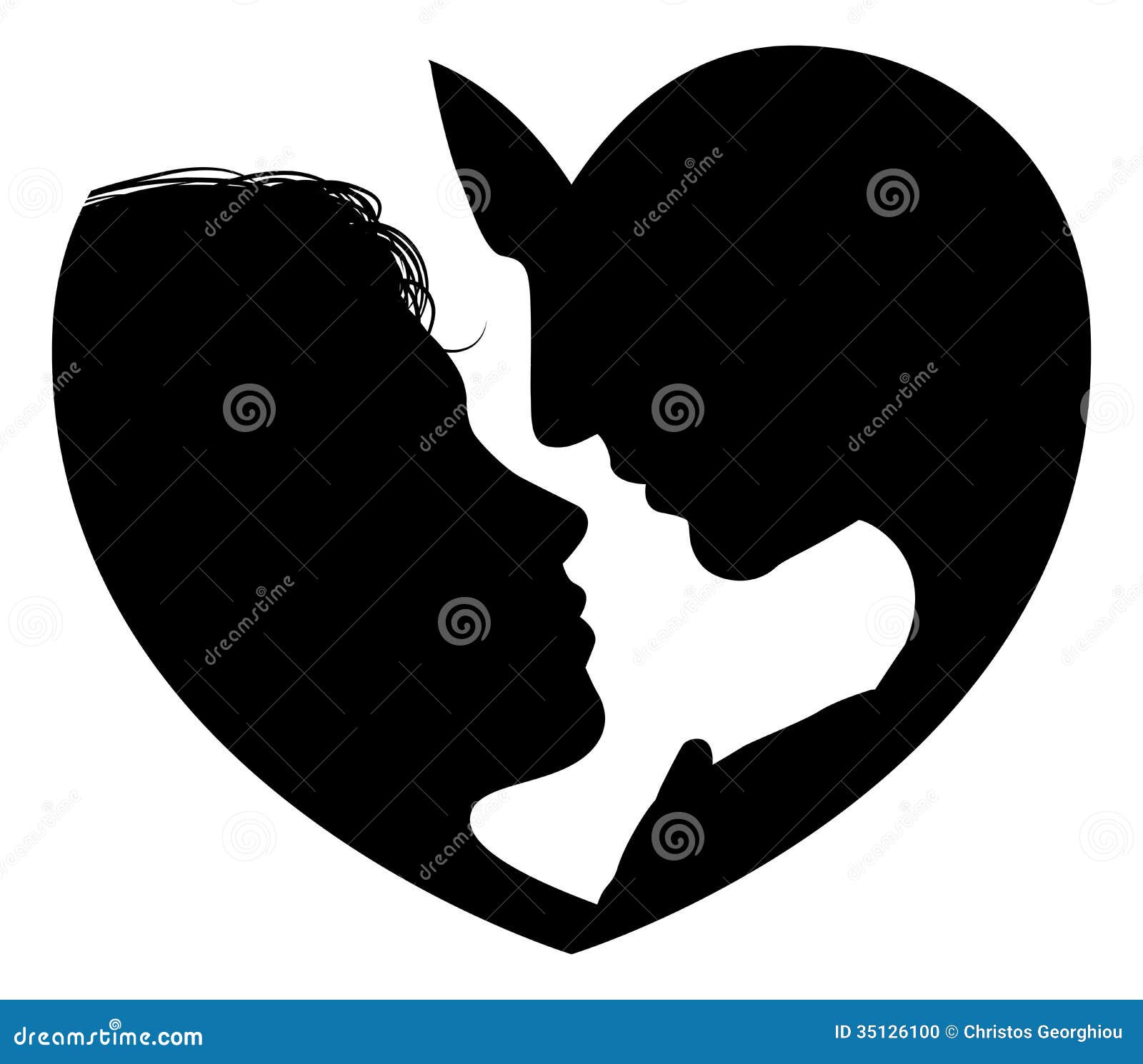 couple faces heart silhouette