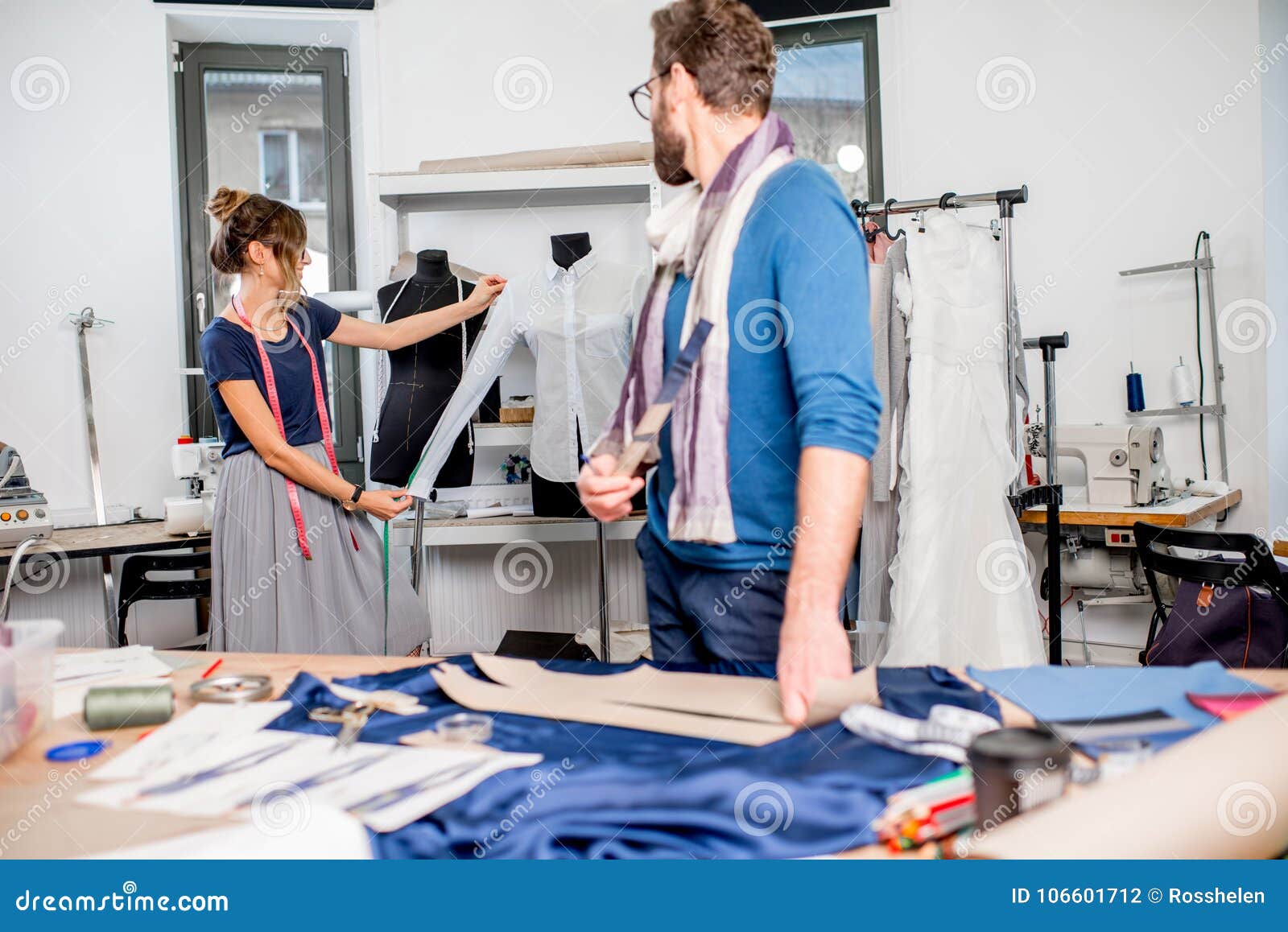 Couple of Fashion Designers Working at the Studio Stock Photo - Image ...