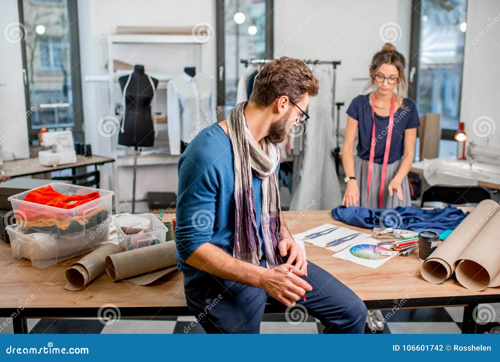 Couple of Fashion Designers Working at the Studio Stock Photo - Image ...