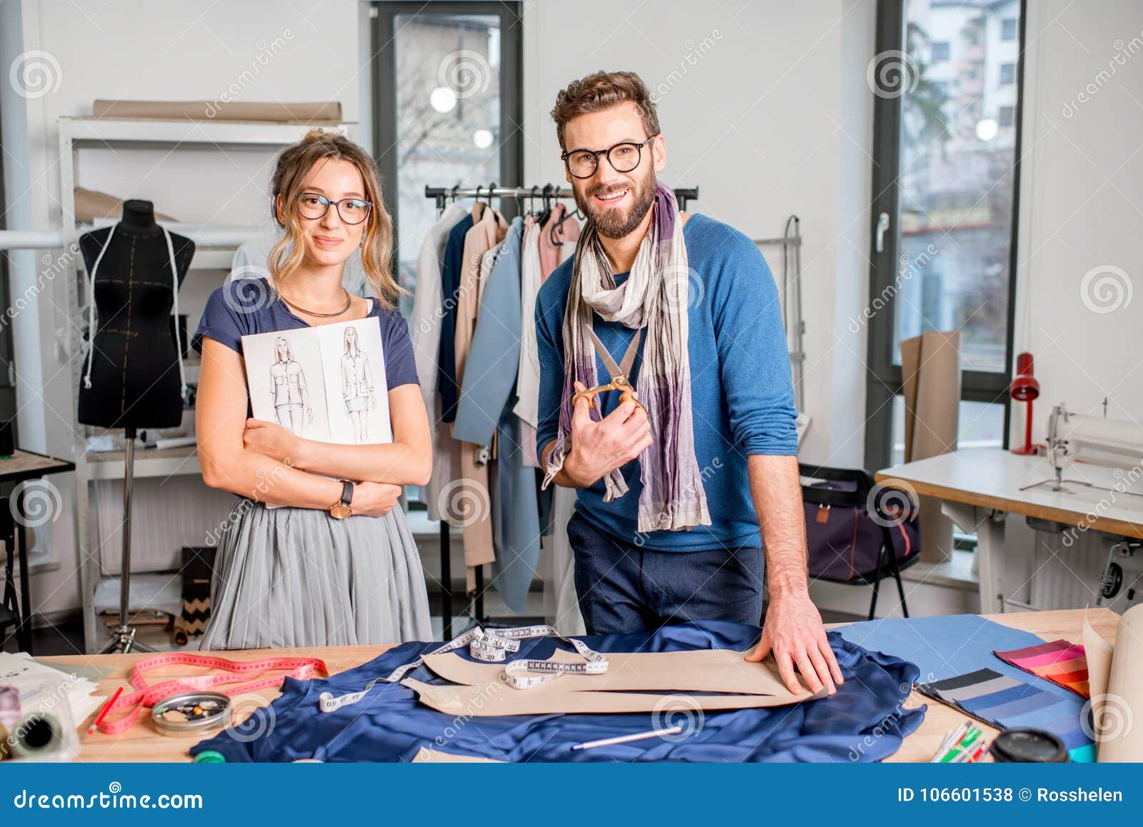 Couple of Fashion Designers Working at the Studio Stock Photo - Image ...