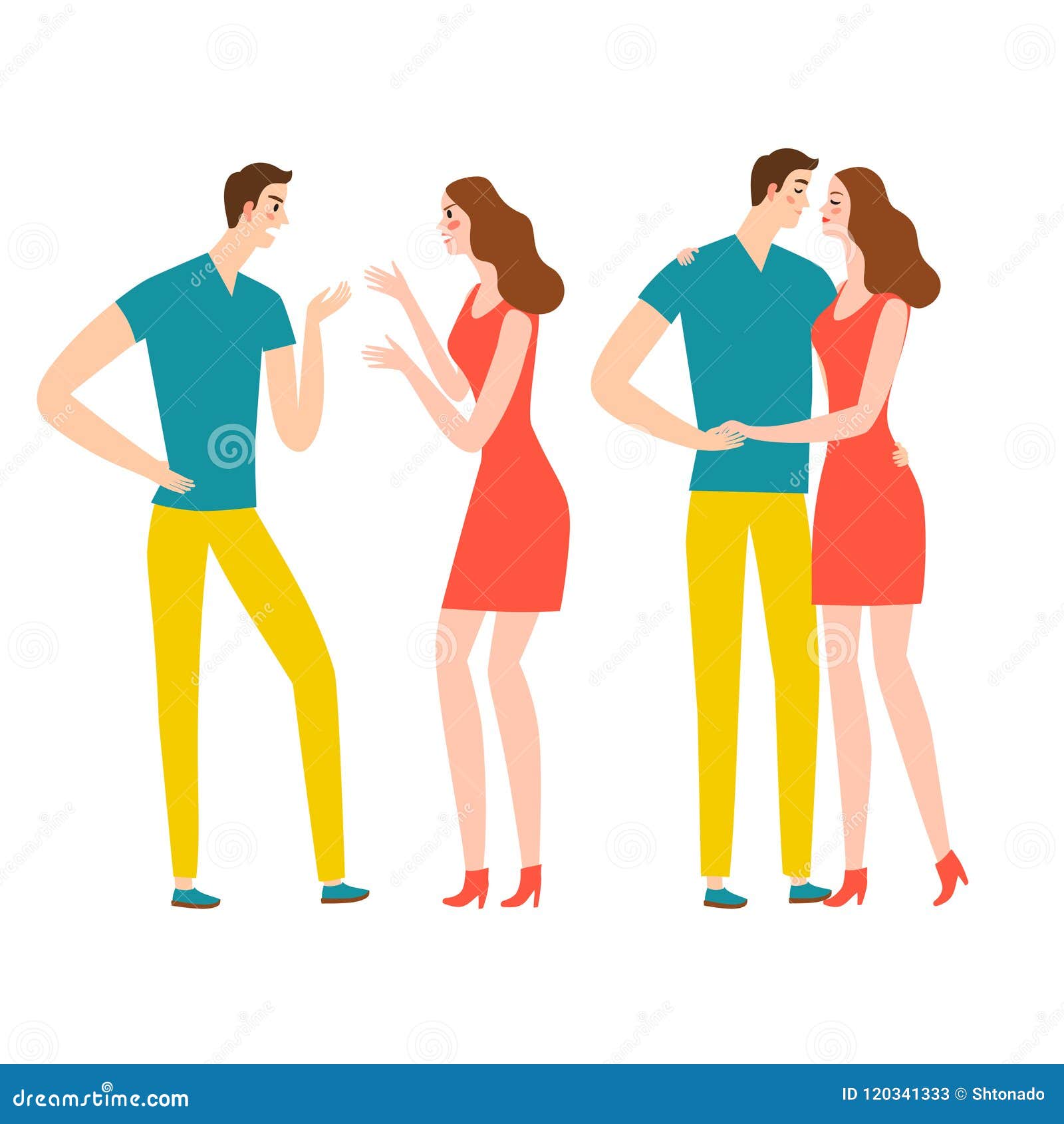 A Couple Fight and Make Peace. Stock Illustration - Illustration of ...