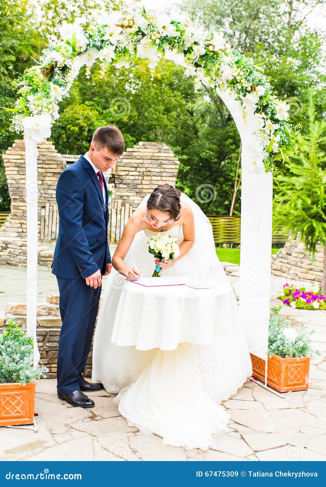 Couple Getting Married at an Outdoor Wedding Ceremony Stock Image Image of chair, gate 67475309
