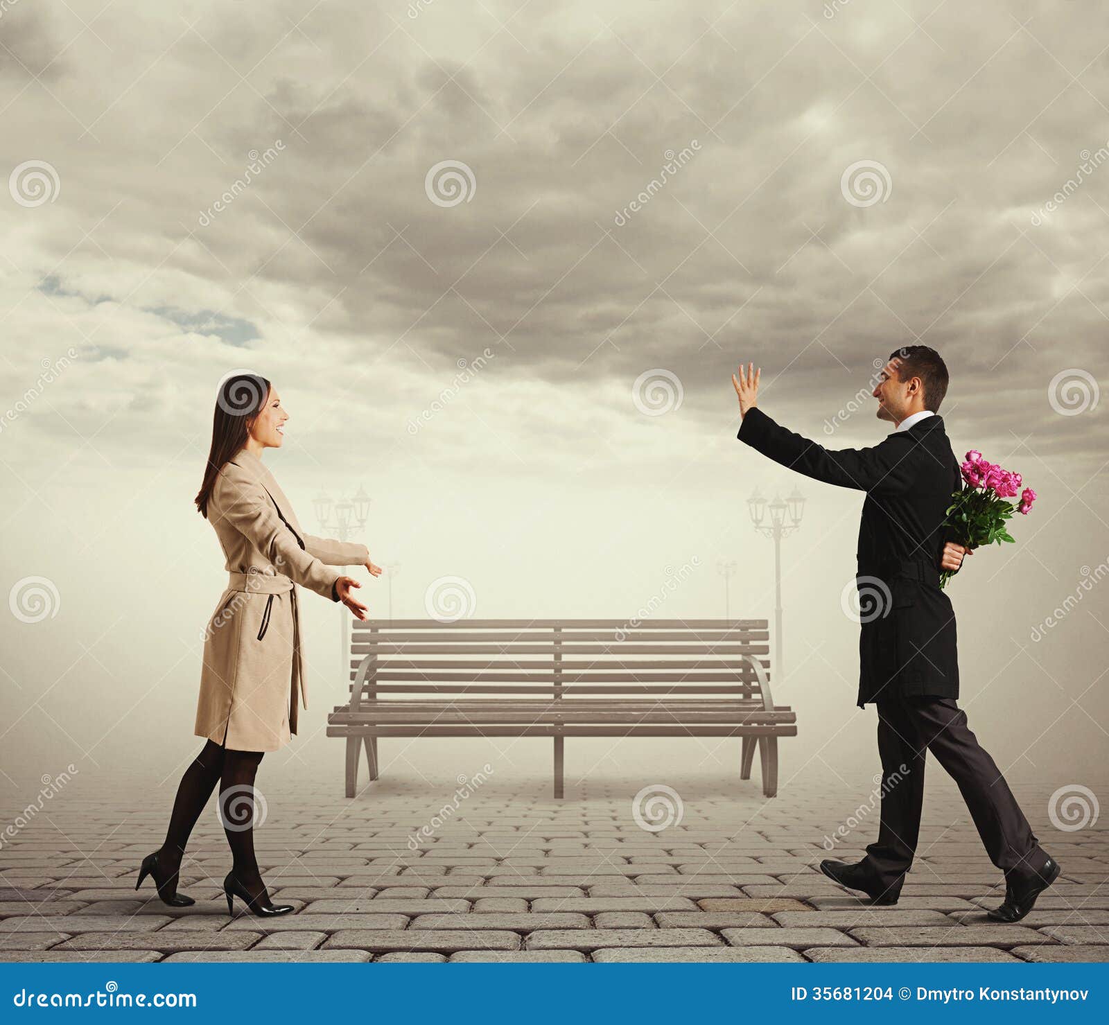 Couple Going To Meet Each Other in the Park Stock Photo Image of