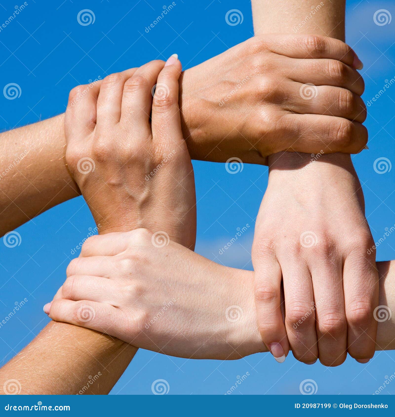 Couple Hands Connecting To A Chain With Sky Stock Image Image Of