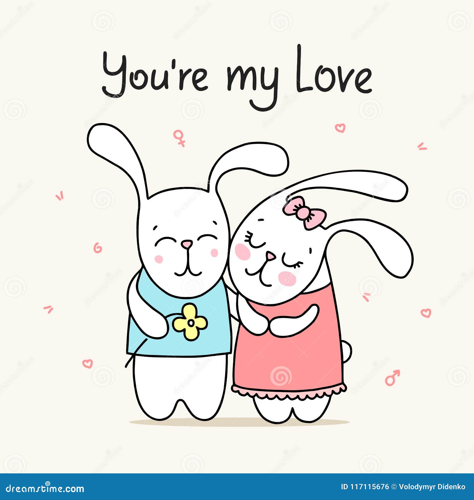 Couple of Happy Rabbits Hugs and Smiling. You are My Love Cartoon Flat  Vector Illustration Card Stock Vector - Illustration of colored, cute:  117115676