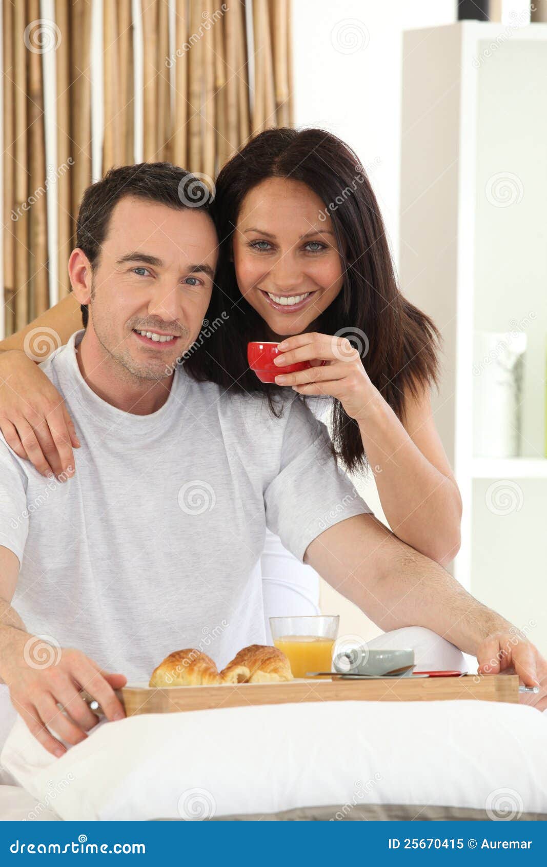 Couple Having Breakfast in Bed Stock Image Image of love, enjoyment