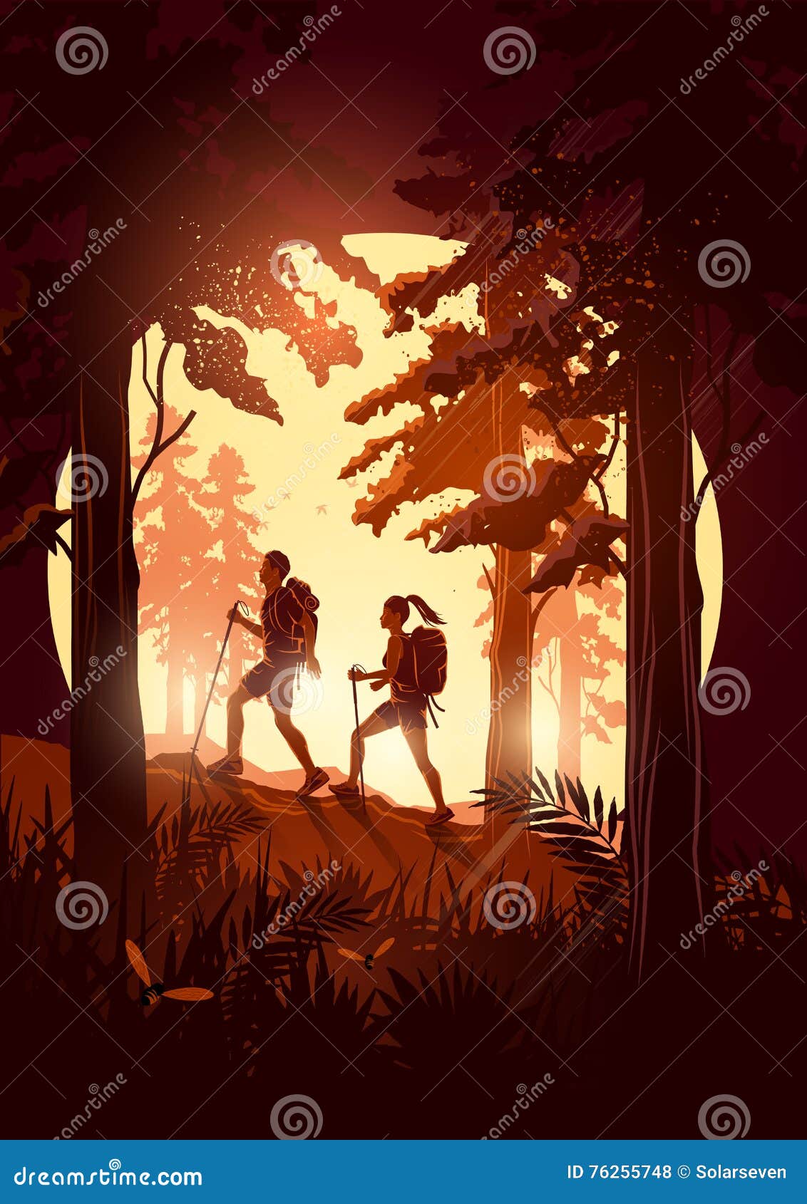 a couple hiking through a forest