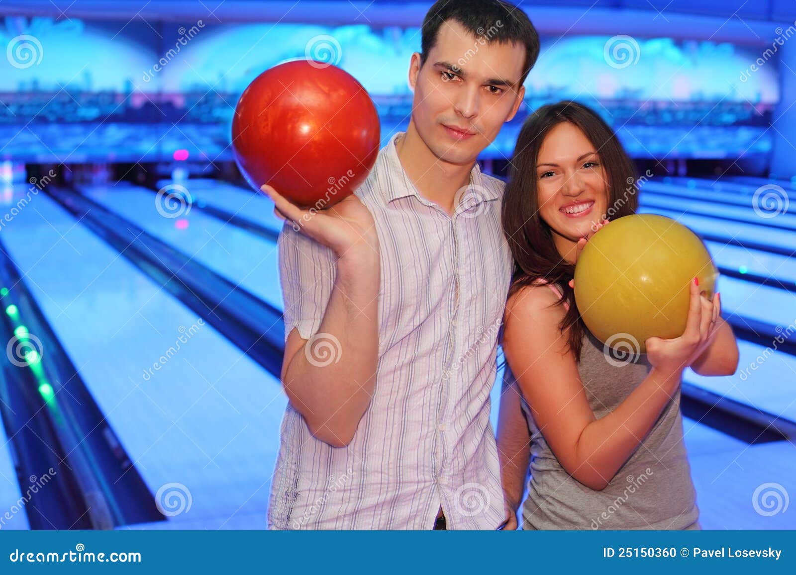 Couple Hold Balls In Bowling Club Stock Photo Image 25150360