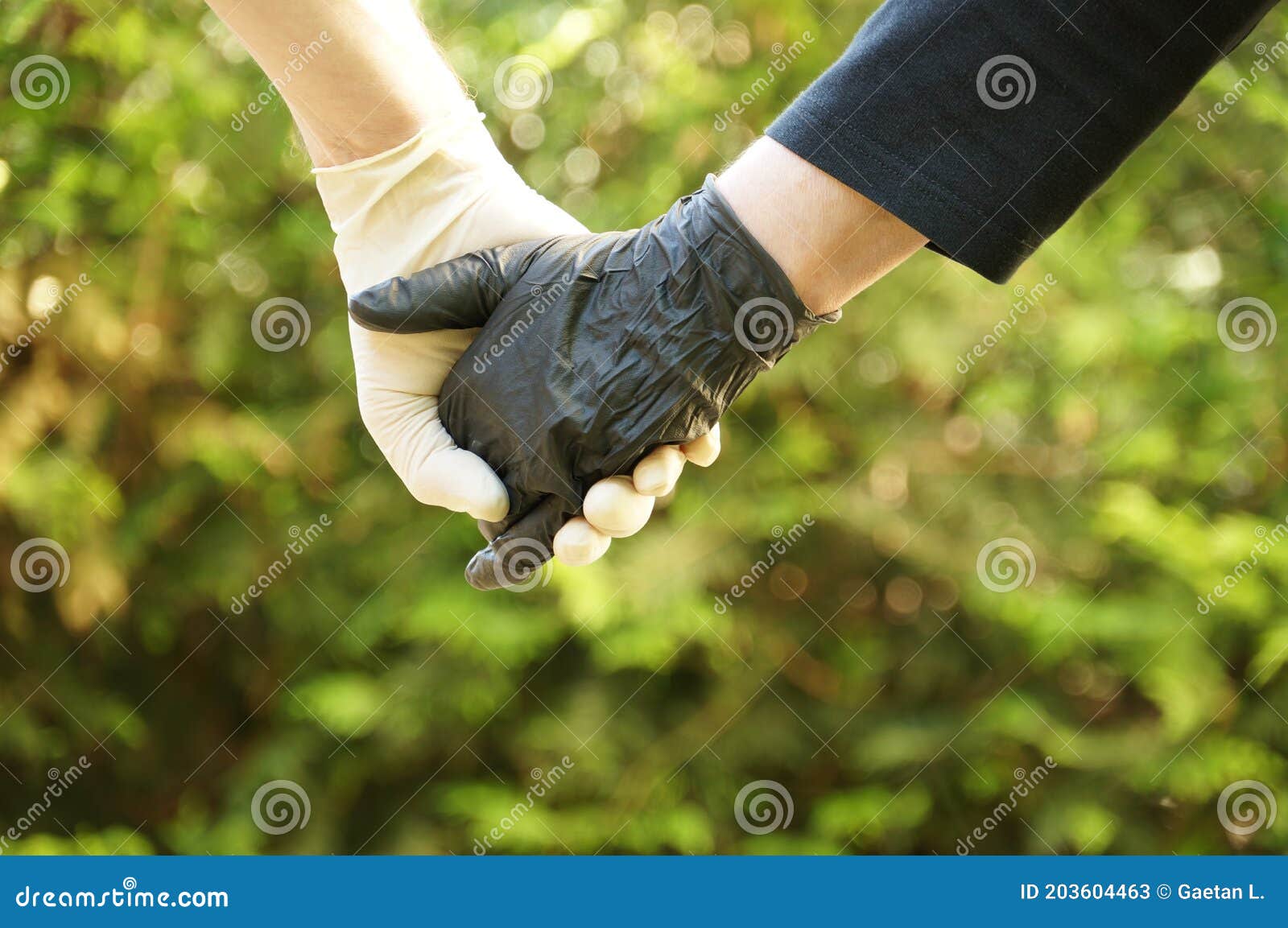 Couple Holding Hands with Gloves - of epidemic, black: