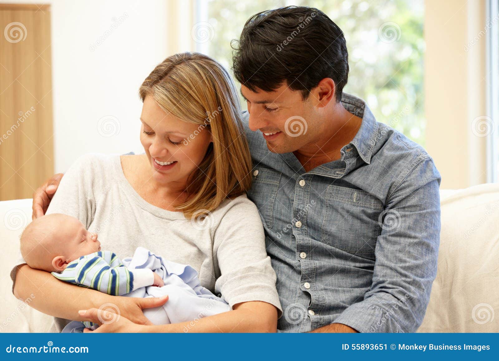Couple at Home with New Baby Stock Image Image of happiness, inside