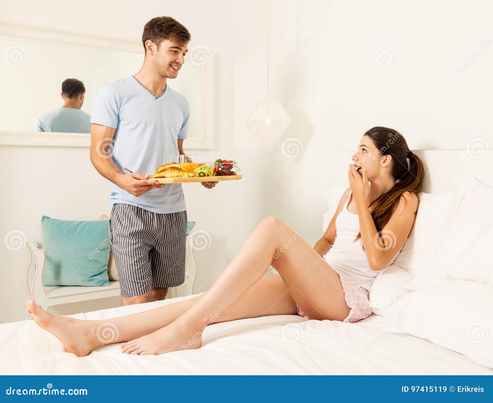 Breakfast in bed stock image. Image of beautiful, home 97415119