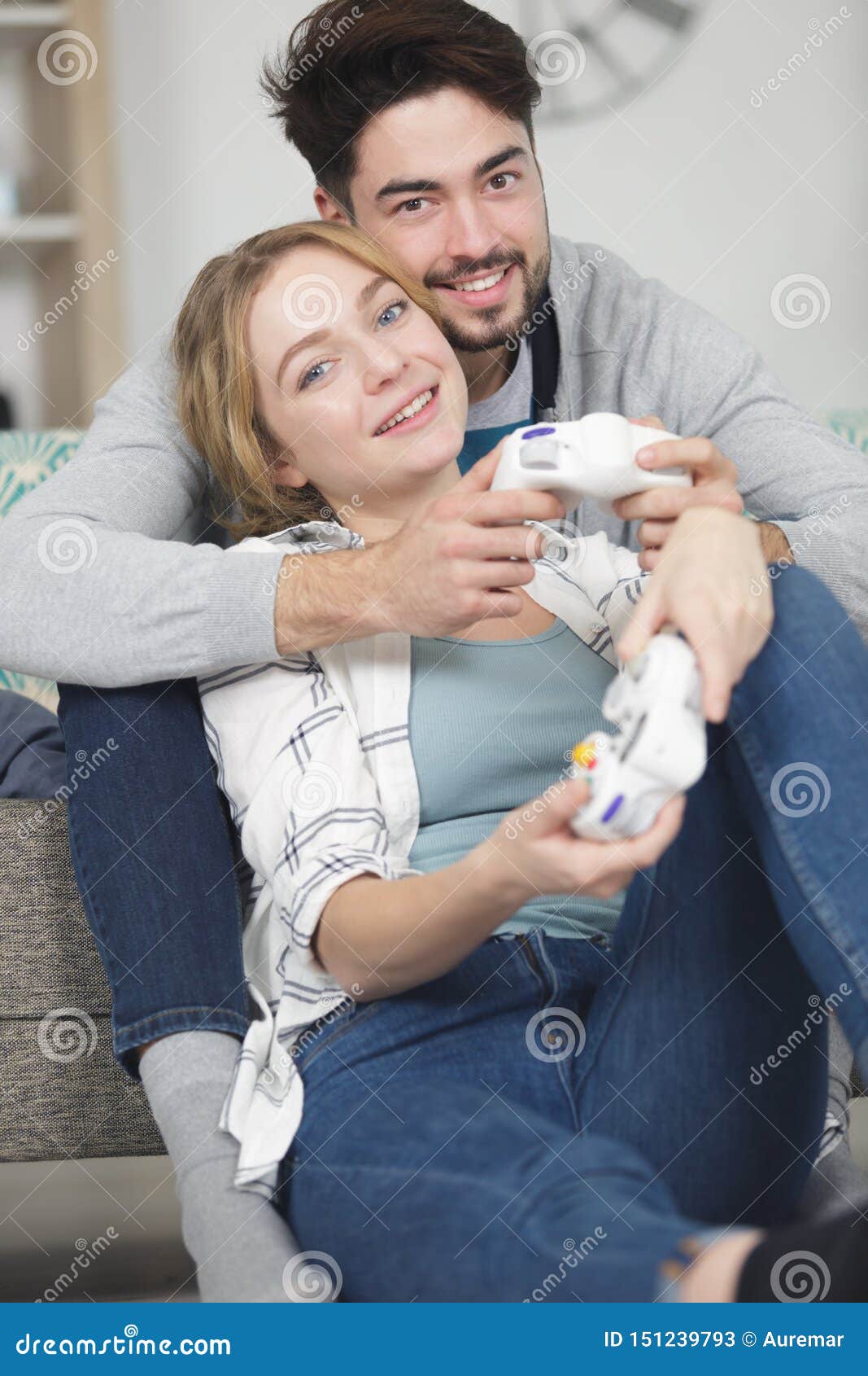 Couple Hugging While Playing Video Games Stock Image Image Of Control Couple 151239793 