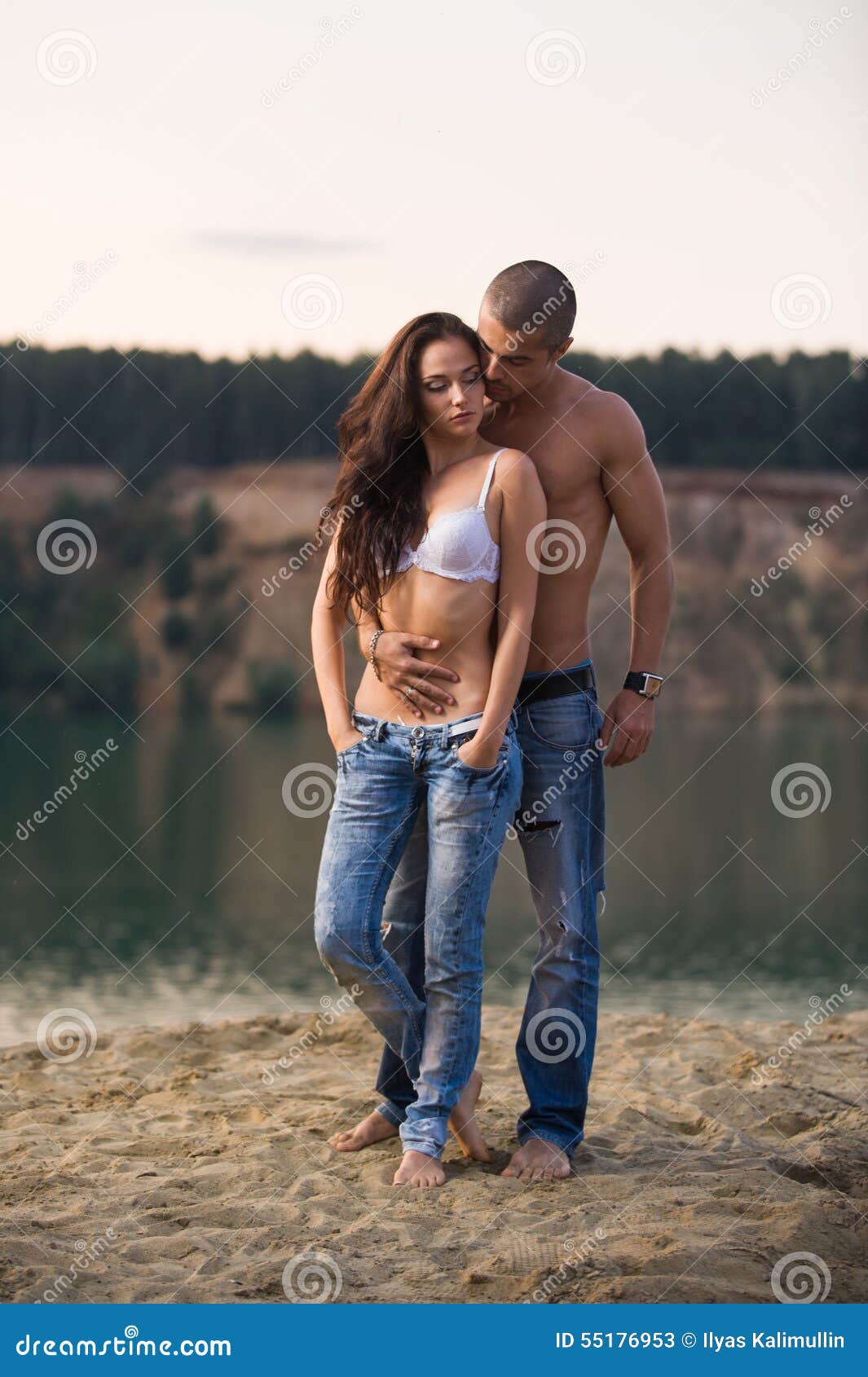 Couple in Jeans on the Beach Stock Image Image of macho, lifestyle