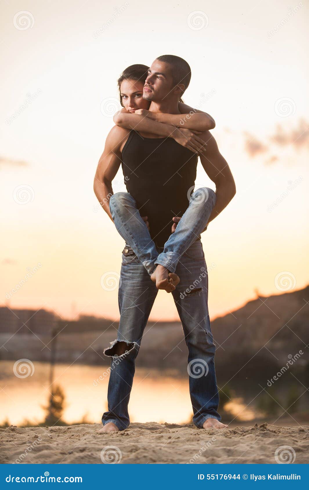 Couple in Jeans on the Beach Stock Photo Image of boyfriend, love