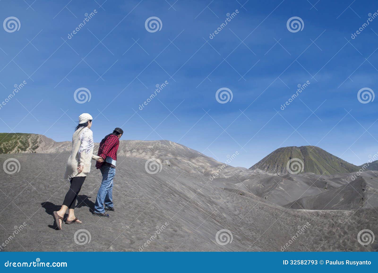 Couple Journey To Mount Bromo Outdoor Stock Image - Image of mount