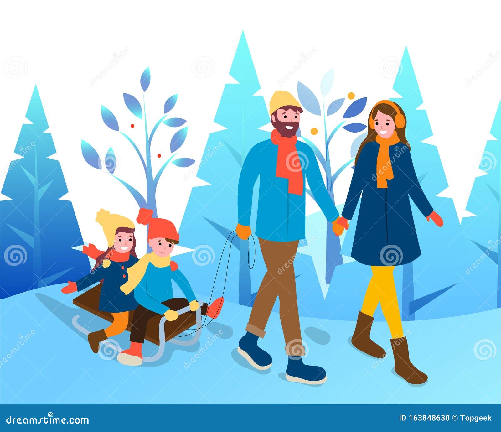 Download Couple With Kids Walk Through Winter Park Together Stock ...