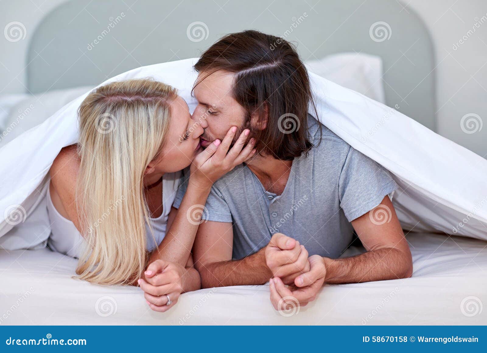 Couple Kiss Bedroom Stock Photo Image Of Love Cuddle 58670158