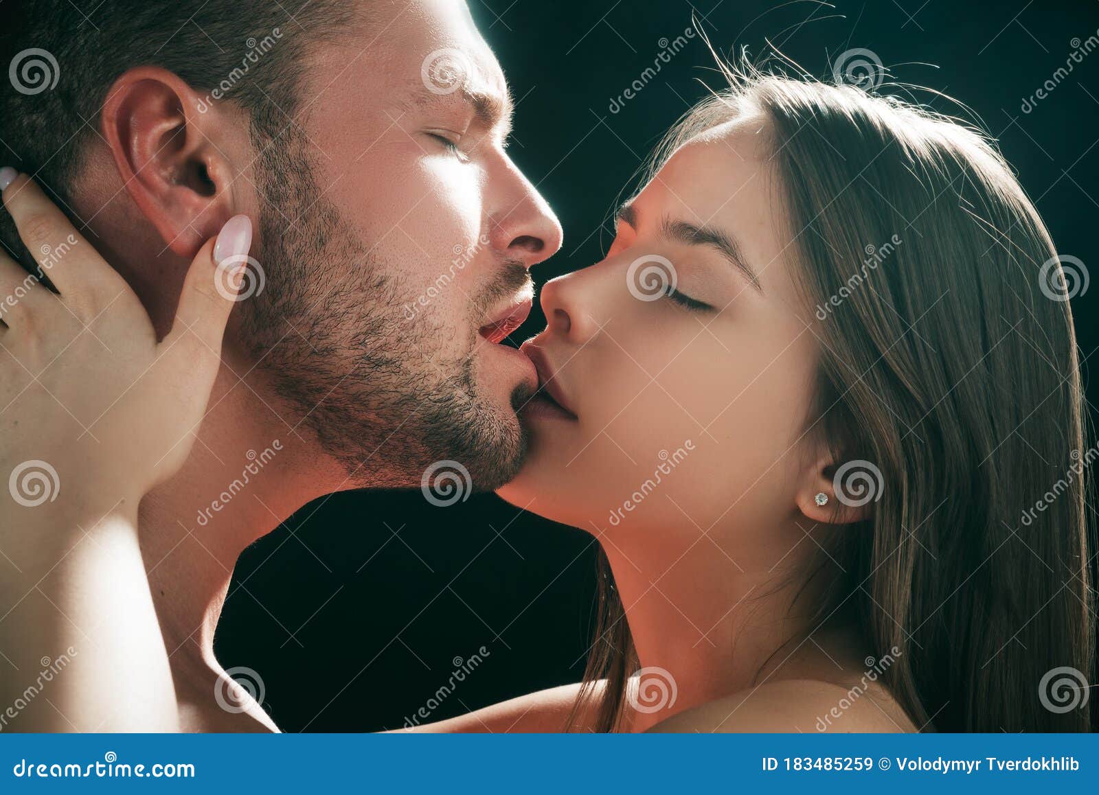 Romantic tongue kiss