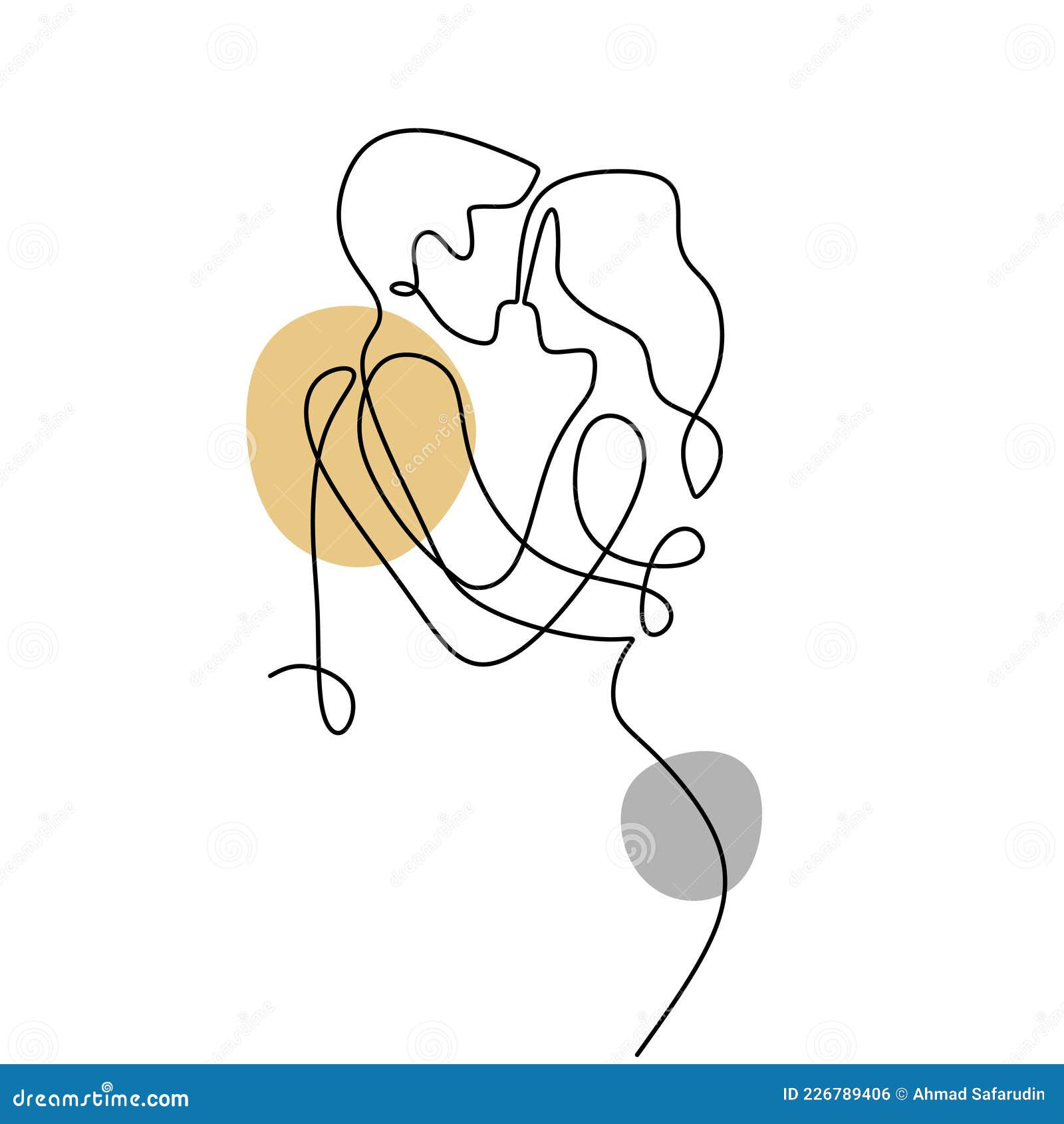 Abstract couple kisses line art, romantic poster, couple one line