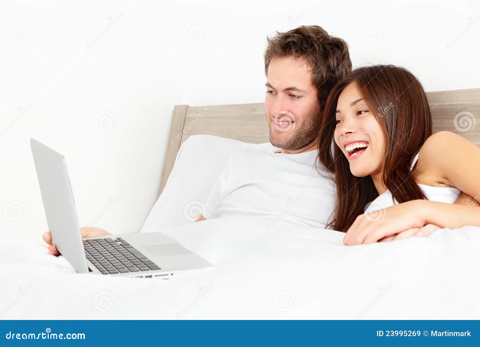 Couple With Laptop In Bed Stock Image Image Of C