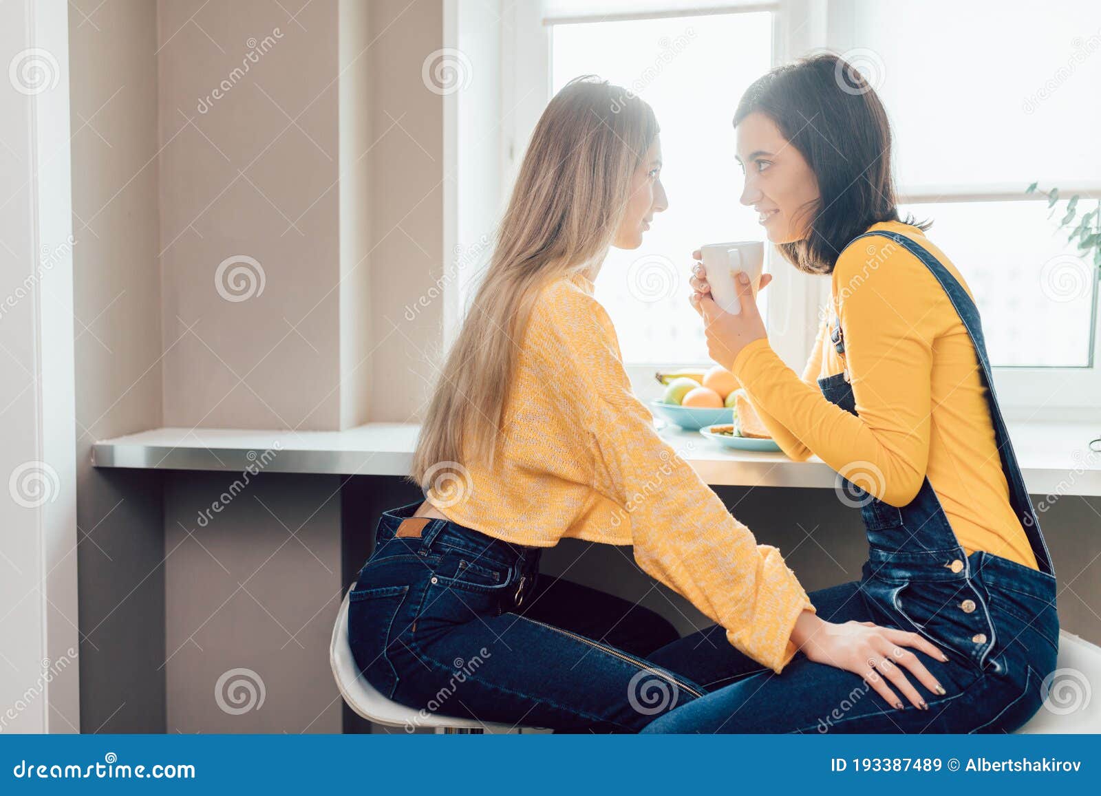 A Couple Of Lesbians Having Breakfast Enjoying The Morning Stock Image Image Of Beautiful