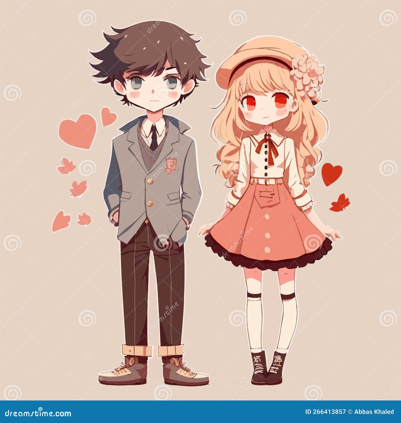 Cute Couple Illustration Valentine Event Anime Stock Illustration