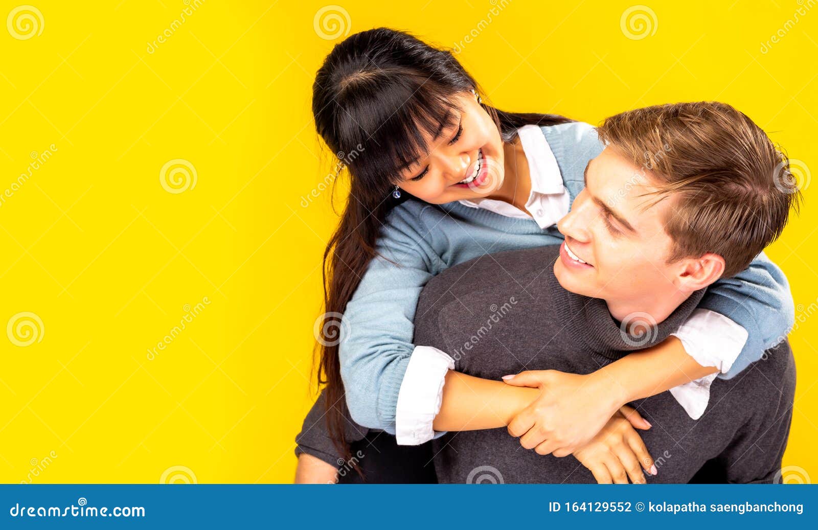 Couple in Love, Asian Woman and Caucasian Man. Smile Faces, Happiness  Lovers Stock Photo - Image of cheerful, boyf: 164129552