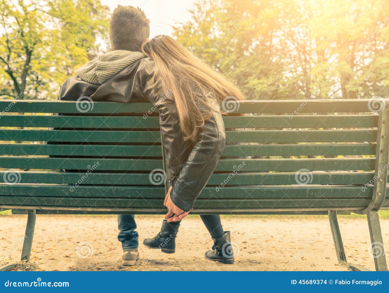 Couple In Love On A Bench Stock Photo - Image: 45689374