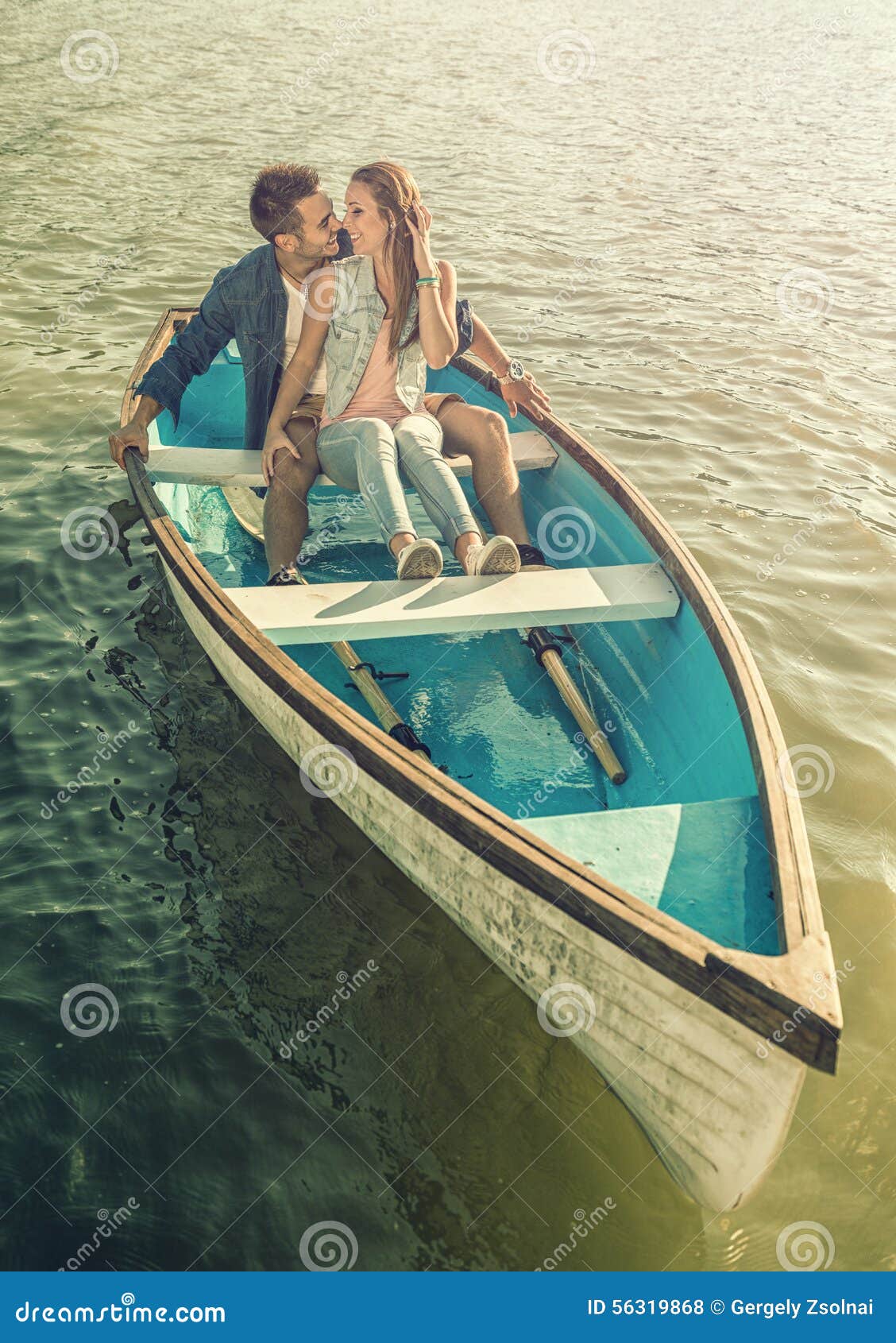 Couple in Love on the Boat Kissing Stock Photo Image of female