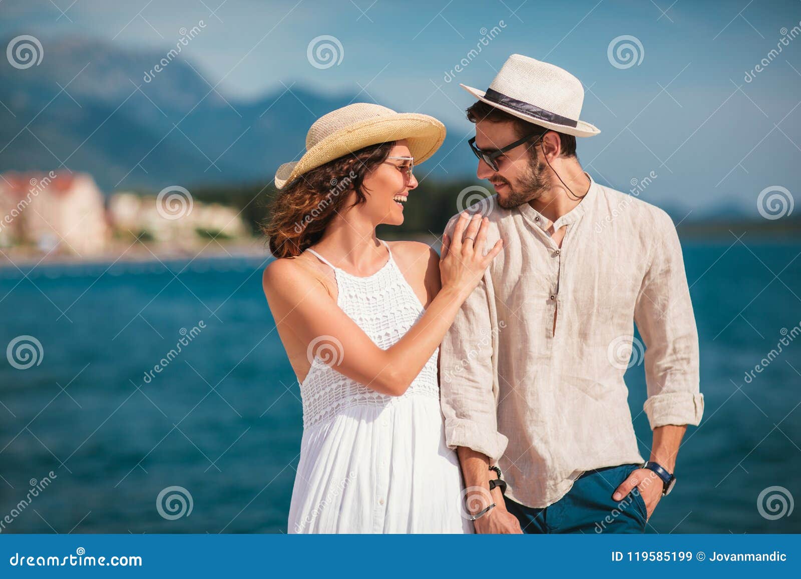 Couple Enjoying The Summer Time By The Sea Stock Image Image Of 