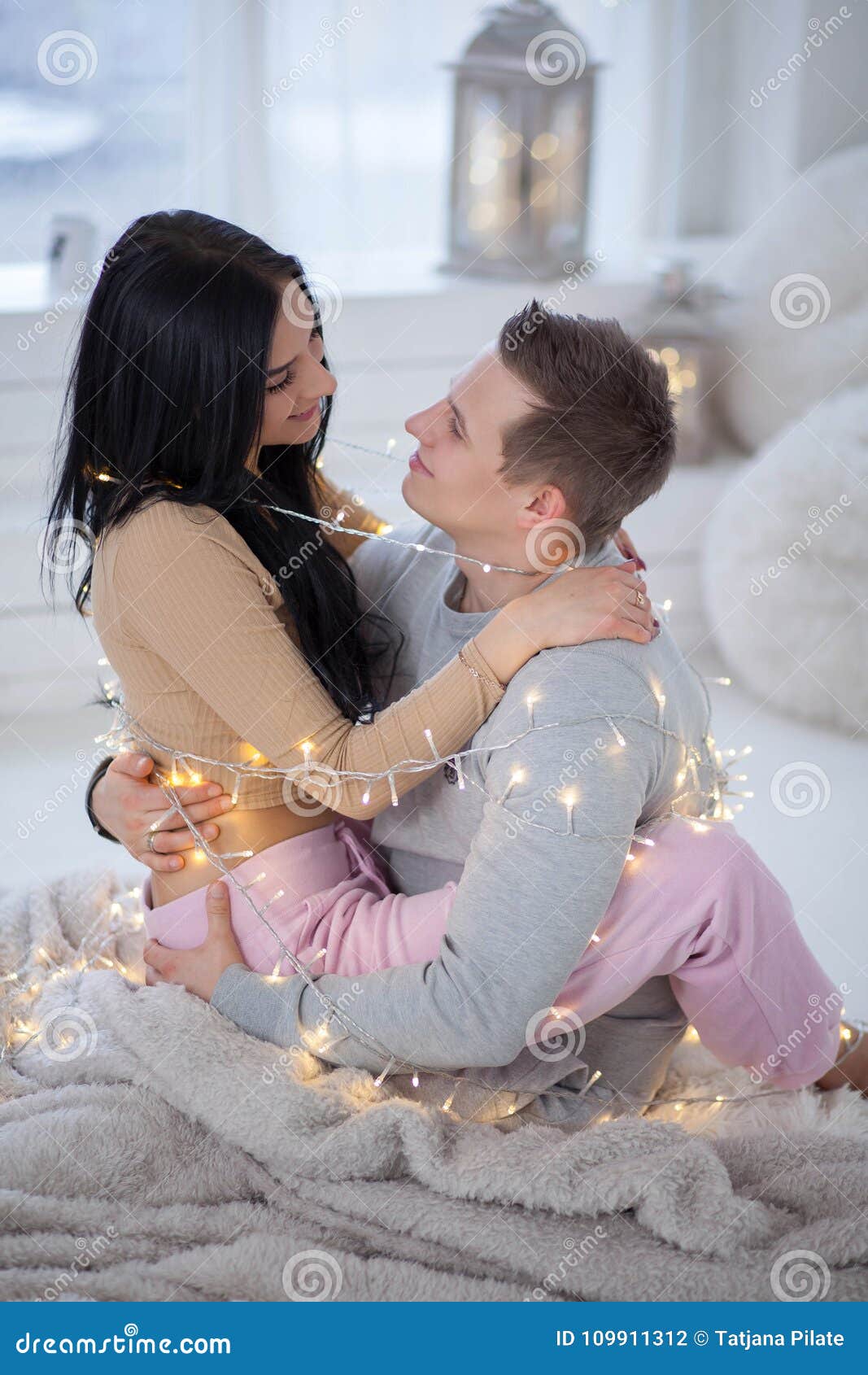 Couple in Love Hugging and Kissing at Home Stock Photo - Image of ...