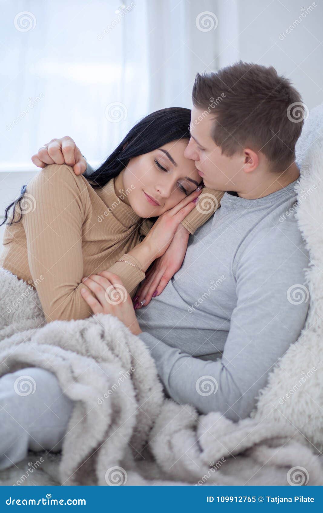 Couple in Love Hugging and Kissing at Home Stock Image - Image of ...