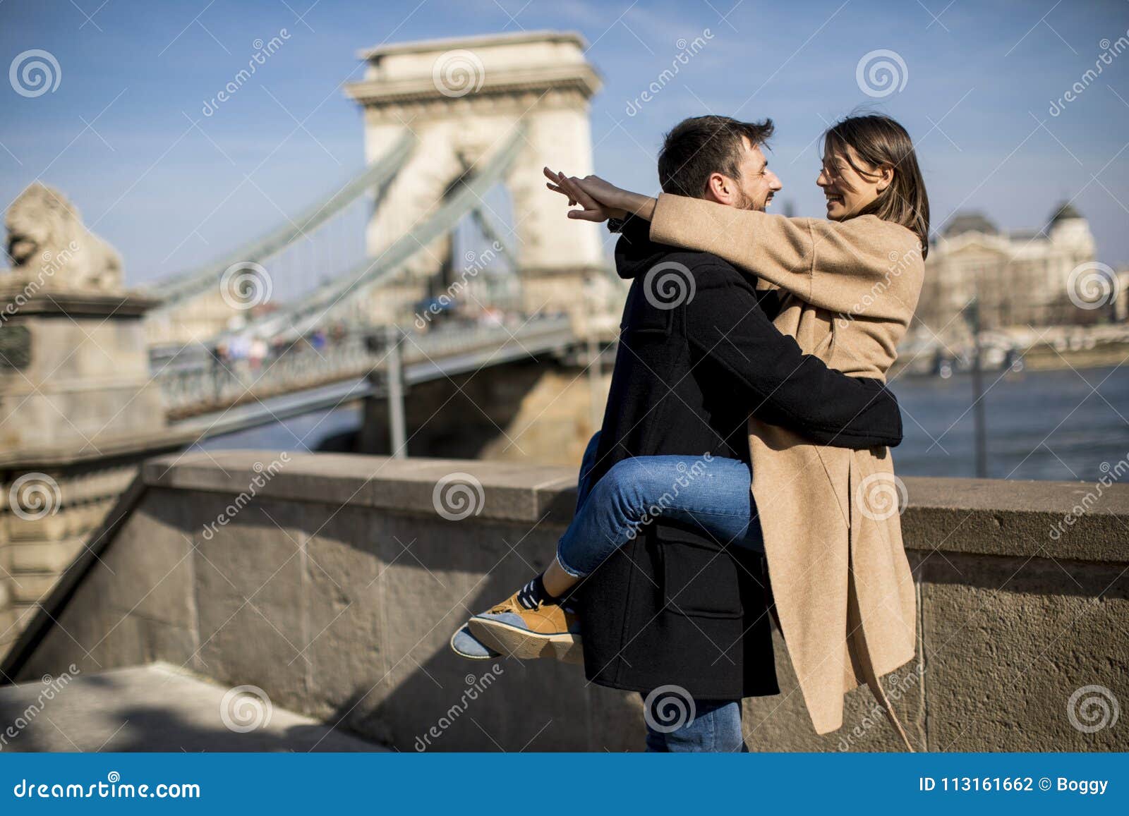 Couple In Love Hugging Of The Magnificent Landscape View Of Budapest 