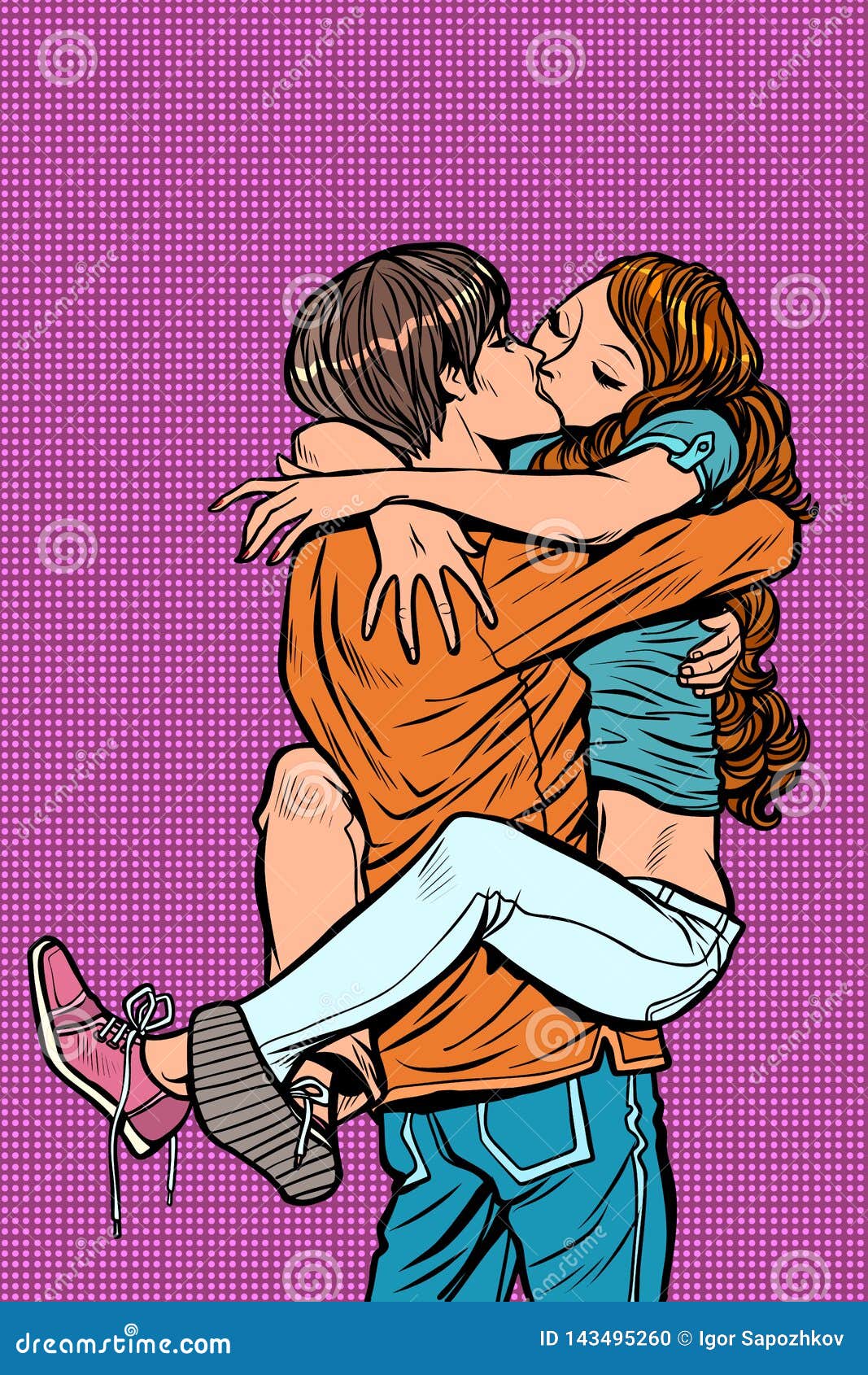 Couple in Love Hugs Passionate Kiss. Man Holding Woman in His Arms Stock  Vector - Illustration of adult, happiness: 143495260