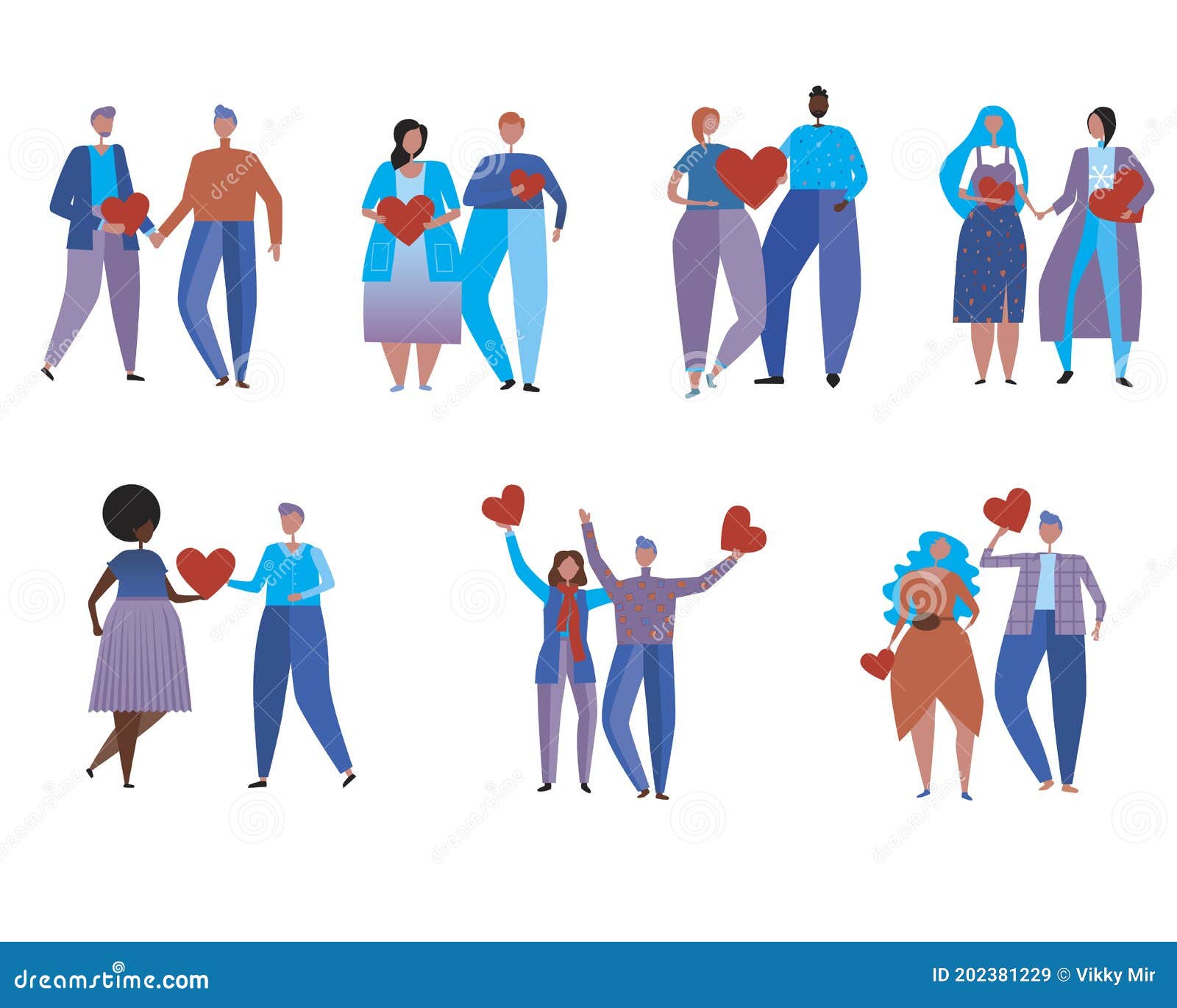 Couples in Love Isolated As Love Concept, Romance, Flat Vector Stock ...