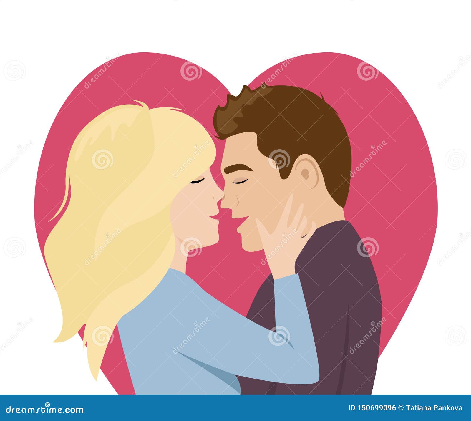 Couple in Love Kissing. Flat Cartoon Style Vector Illustration Stock