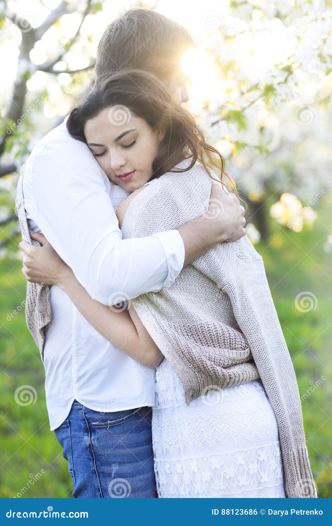 Couple in Love Kissing and Hugging in Spring Park Stock Photo ...