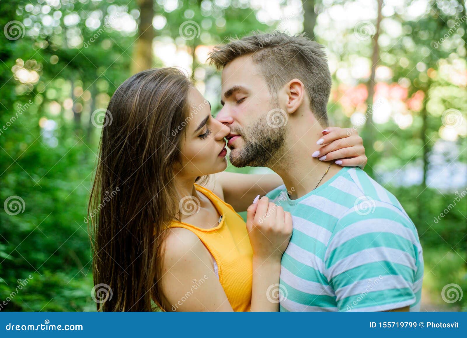 Couple in Love Kissing with Passion Outdoors. Man and Woman ...